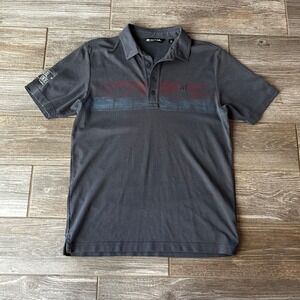 Travis Mathew Mens Polo Shirt‎ M Charcoal Gray "Real Okie" Golf Performance